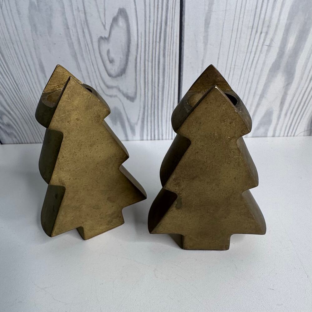 Vintage Set of 2 Brass Christmas Tree Candle Holders